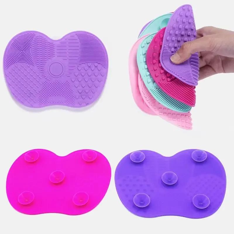 Almofada de Limpeza para Pincéis de Maquiagem de Silicone Multicor em Formato de Maçã com Ventosa Almofada de Limpeza para Pincéis de Beleza Ferramenta de Beleza Almofadas de Limpeza