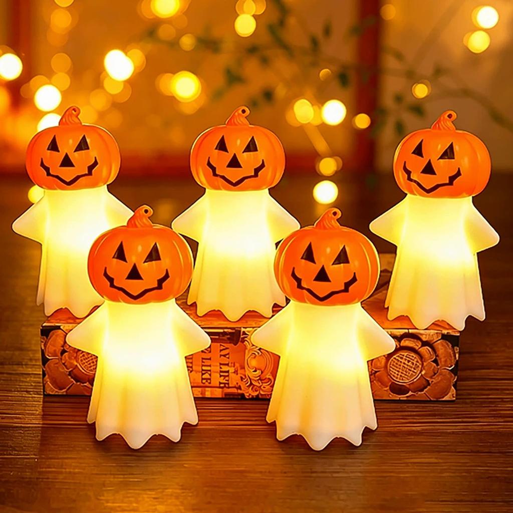 Halloween Light Up Pumpkin Ghost Figurine Decorative Tabletop LED Night Light Halloween Party Decoration Indoor Outdoor Seasonal Ornament