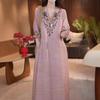 Embroidered V-neck dress women's 2025 summer new large size loose meat-covering temperament long skirt