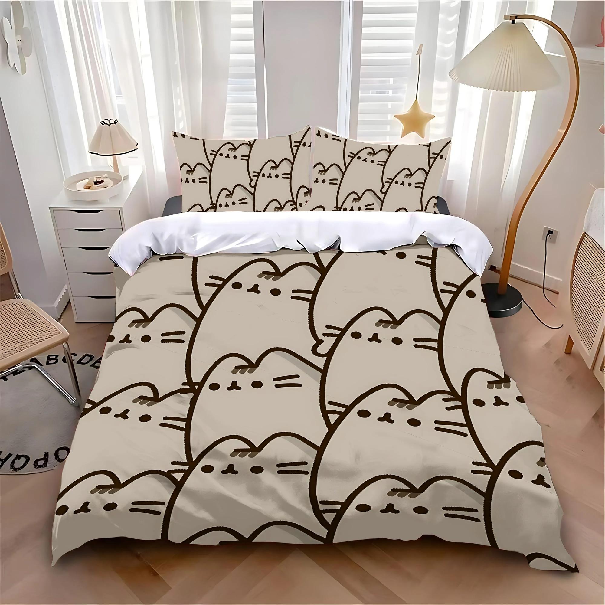 

Comforter Cat Cartoon Bedding Set Adult Boy Girl Bedroom Decoration Children Single Double Large Size Comforter (quilt)-EU Single(135*200cm)3pcs