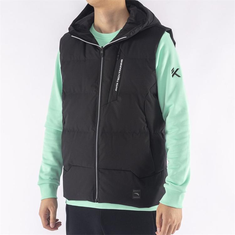 Anta Zippered Down Hooded Loose Vest Men Vests Black 152147901-2