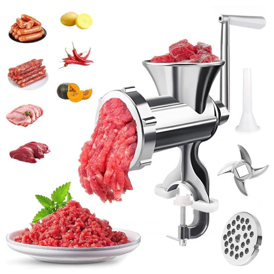 Meat Grinder Stainless Steel Blade Manual Mincer 3-in-1 Sausage Maker Low