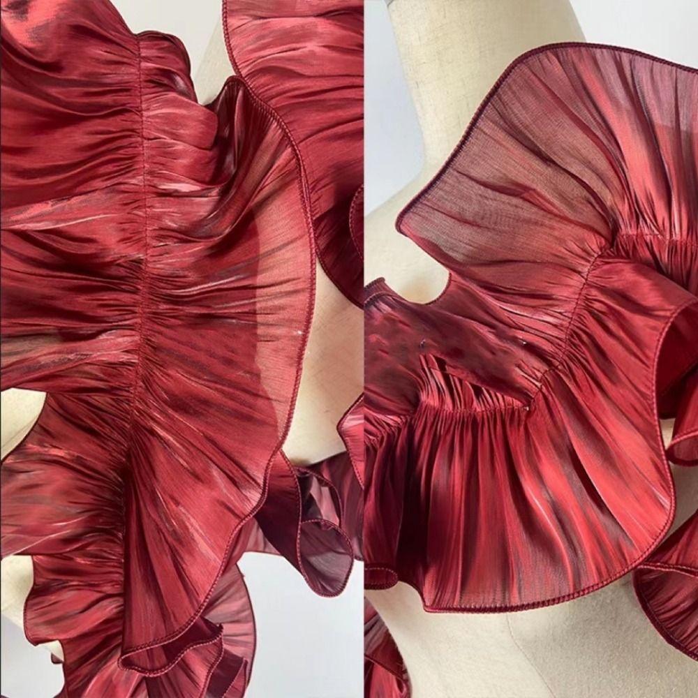 1Yard Ruffle Lace Edge Satin Pleated Ribbon Fabric Trim Shiny DIY Sewing Material