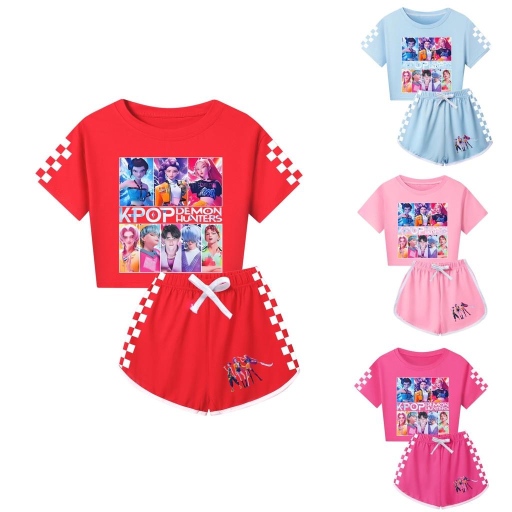Padrão Caçadores de Demônios Kpop Conjunto de Pijama de Manga Curta e Shorts para Crianças e Adultos