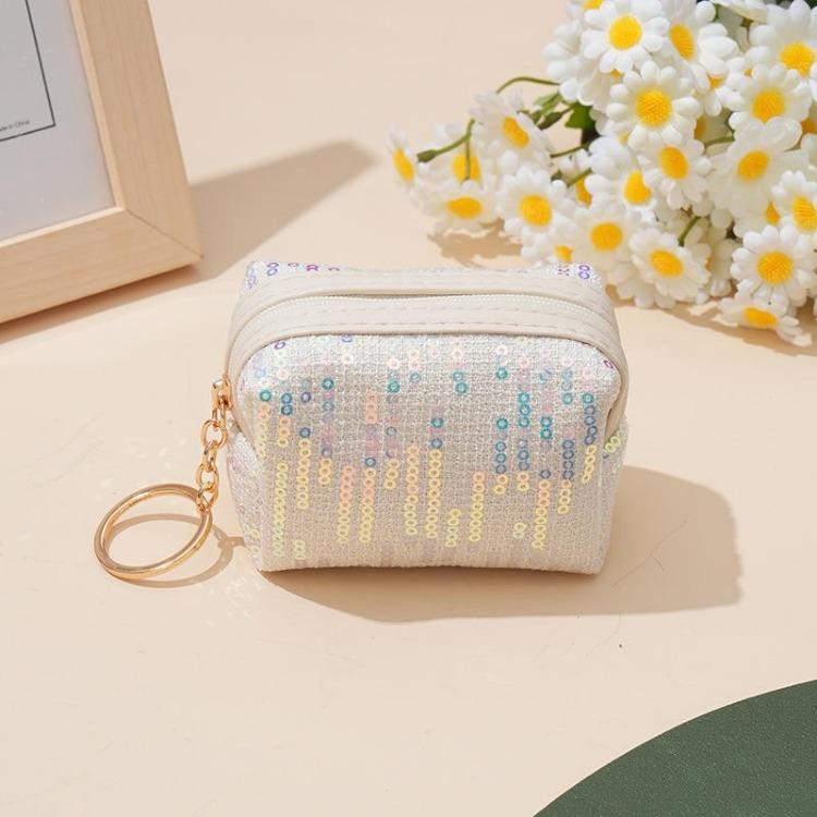 Embroidered Sequin Cute Zero Wallet Coin Purse Earphones Lipstick Organizer Bag Pendant with Keychain Kids Cute Purse Mini Purse