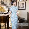 Blue National Style New Chinese Long Cheongsam Improved Young New Women's High-end Short Sleeves Daily Summer