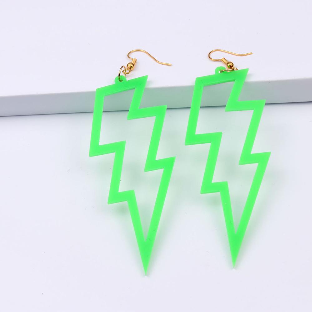 

Акриловые неоновые висячие серьги женские преувеличенные ретро флуоресцентные зеленые молнии эффектные длинные серьги барные вечерние украшения