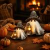 Unique Holiday Collection Item Halloween Ghost Wizard Hat Resin Figurine with LED Lantern, Vintage Witch Glowing Sculpture for Desk Holding