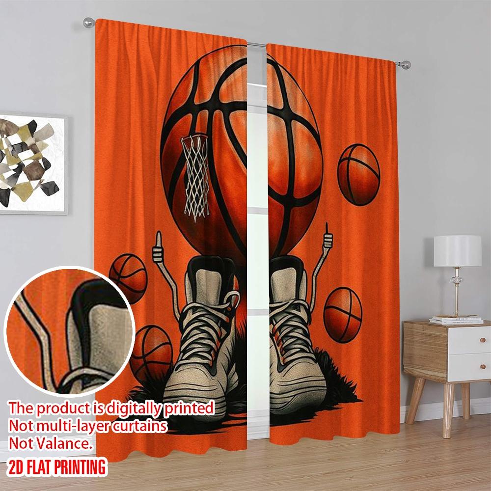 2pcs,2D Plane Printing Curtain Fabric Basketball Sneakers Versatile Fabric (without Rod) Festive Perfect for Study, Living Room,