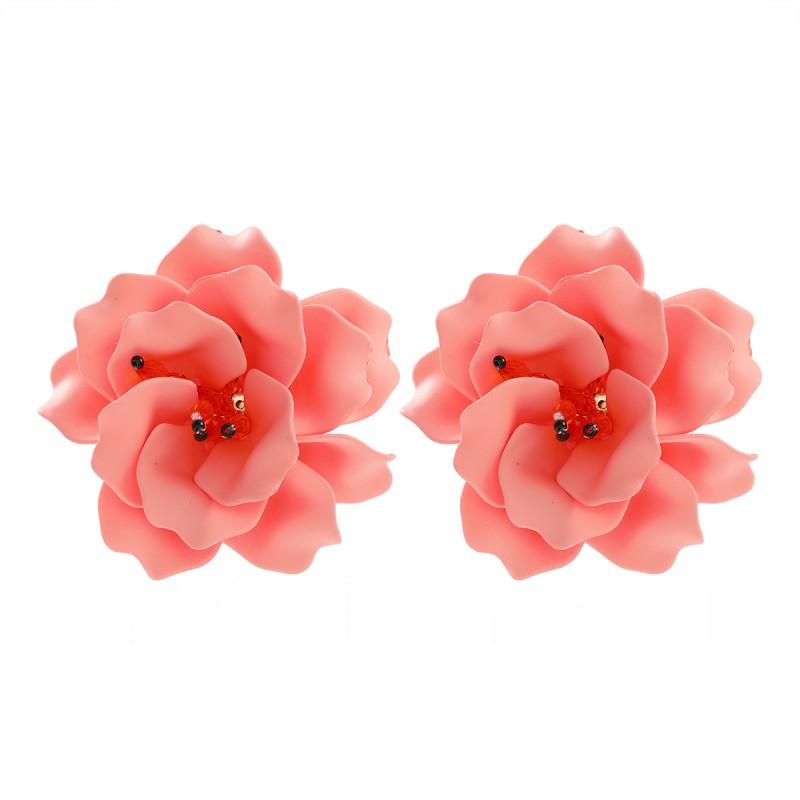 Bohemian Style Acrylic Flower Earrings Women Handmade Geometric Studs Pink Alloy Jewelry Pink