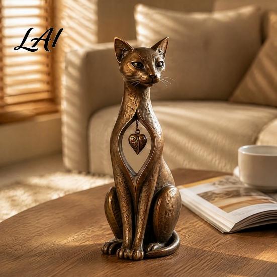 Bookshelf Decor Items Vintage Distressed Cat Figurine Rustic Animal Statue for Desk Shelf Home Country Style Decor Handcrafted Retro Ornament,