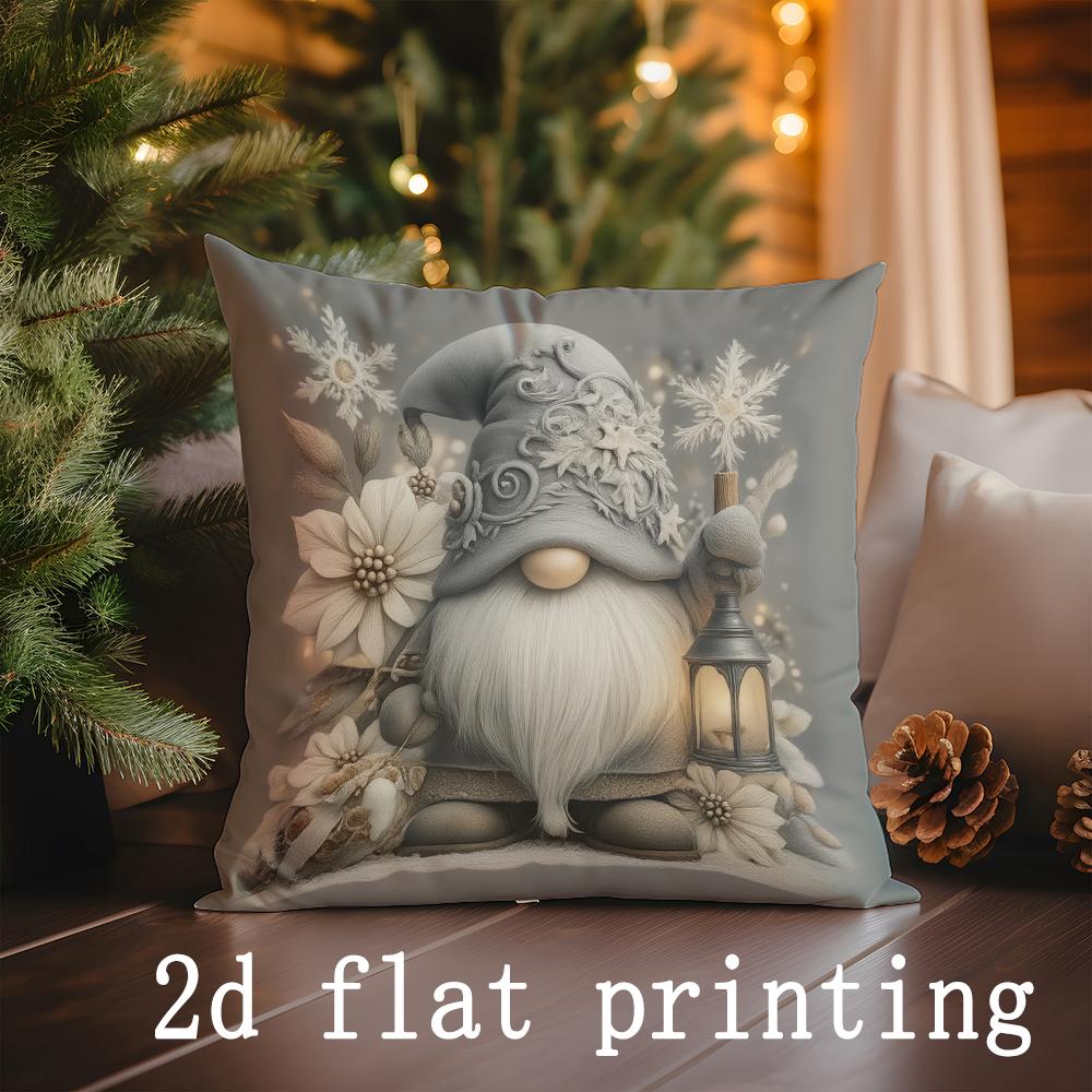 Short Plush Material Pillowcasehome Decor Gnomes With Candy & Lantern Christmas Pillows Pattern Cushion Cover Suitable For Sofa