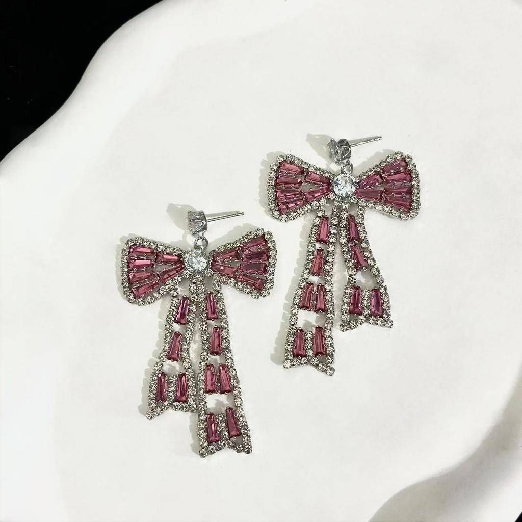 Korean Bow Necklace Ins Full Diamond Tassel Temperament Light Luxury Rhinestone Simple Neck Chain Collarbone Chain Fashion Jewelry