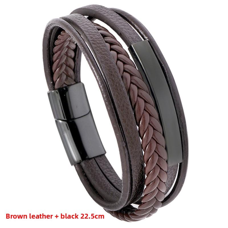 Simple and versatile creative men's leather bracelet - student jewelry stainless steel leather bangle