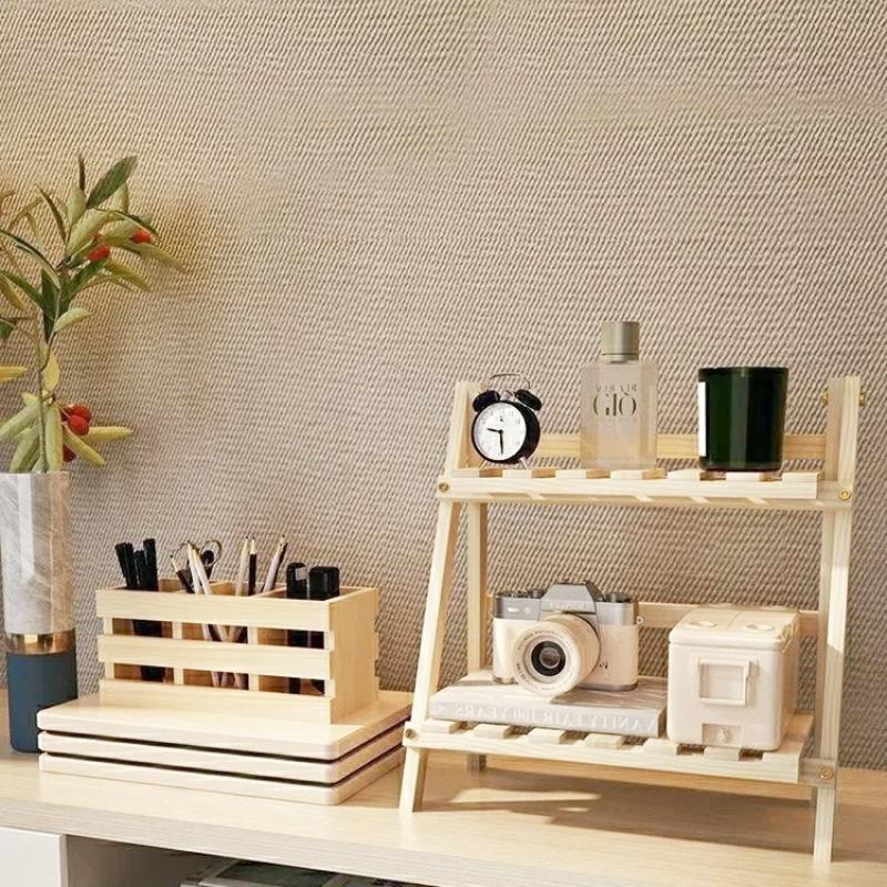 2-Tier Wooden Desktop Organizer Trapezoidal Office Storage Shelf for Stationery and Display A 2730₽