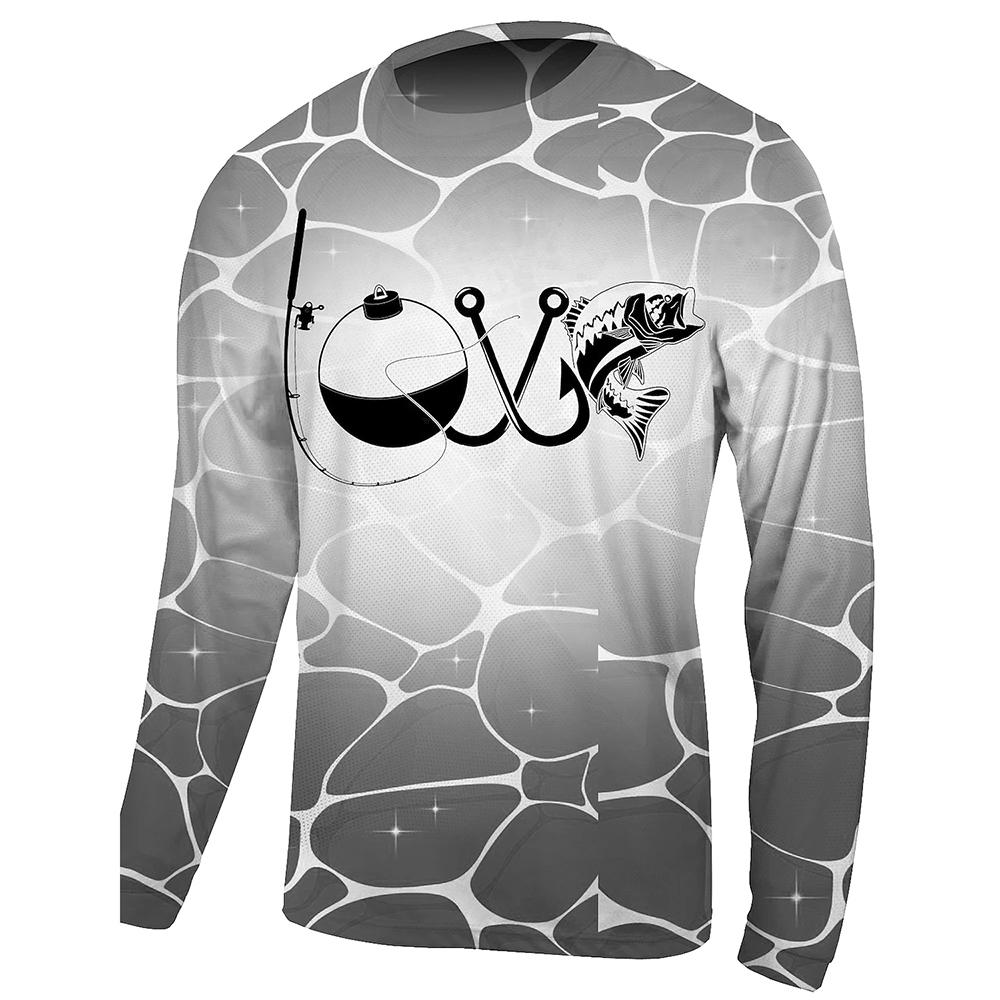 2024 Men's Fishing Shirt Long Sleeve Piranha Sea Wave Print Outdoor Running Training Breathable O Neck T-Shirt Fishing Clothing