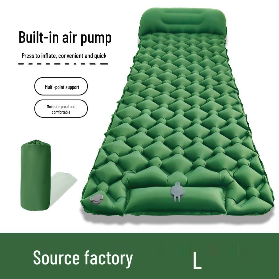 Ultralight Single Sleeping Pad with Pillow, Foot-Pump Inflatable Camping Mat, Moisture-Proof for Outdoor, Tent, or Car Use.