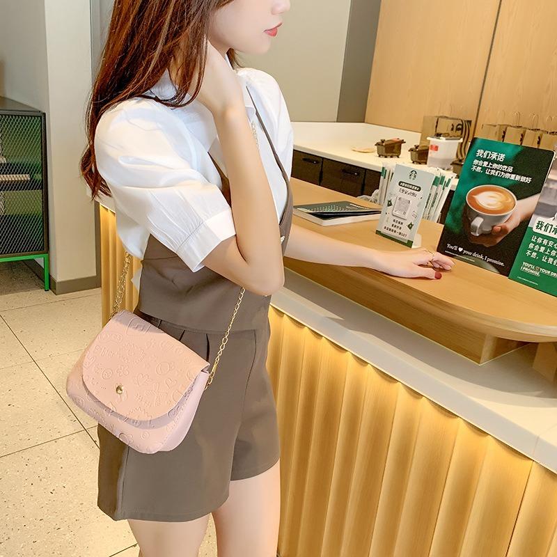 Fashion embossed pattern single shoulder crossbody chain small square bag versatile women's bag