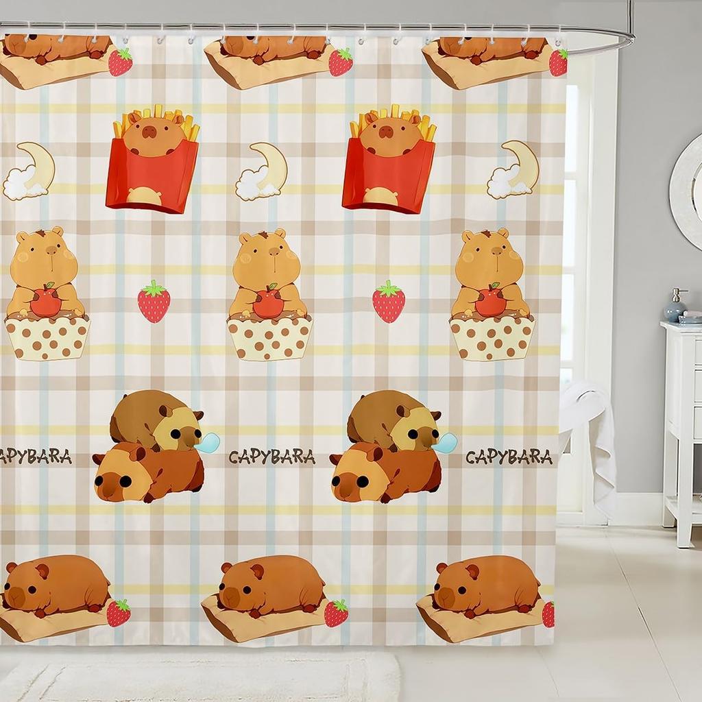Lovely Capybara Fabric Shower Curtain, Cute Pet Rodents Shower Curtains for Bathroom Murine Animal Capybara Print Animals Lovers
