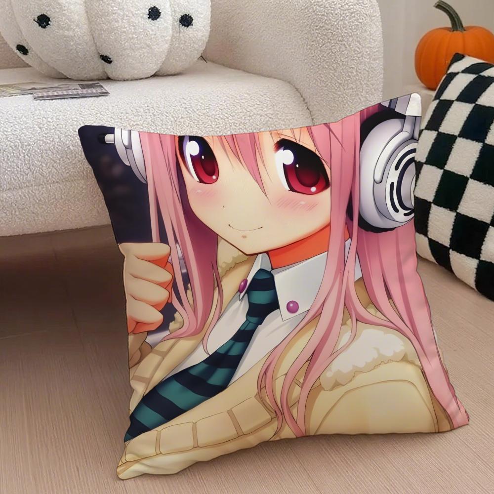 sSuper Sonico Pillow Anime Character Cushion Cover Throw Pillow Cover Hidden Button Durable Polyester Chair Cushion