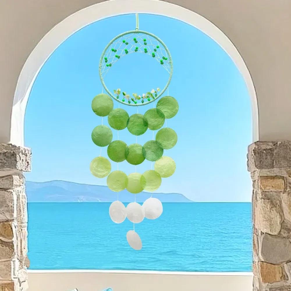 Hanging Shell Moon Wind Chimes Circle Shell Natural Shell Dream Catchers Home Decoration With crisp ringtones Shell Pendant