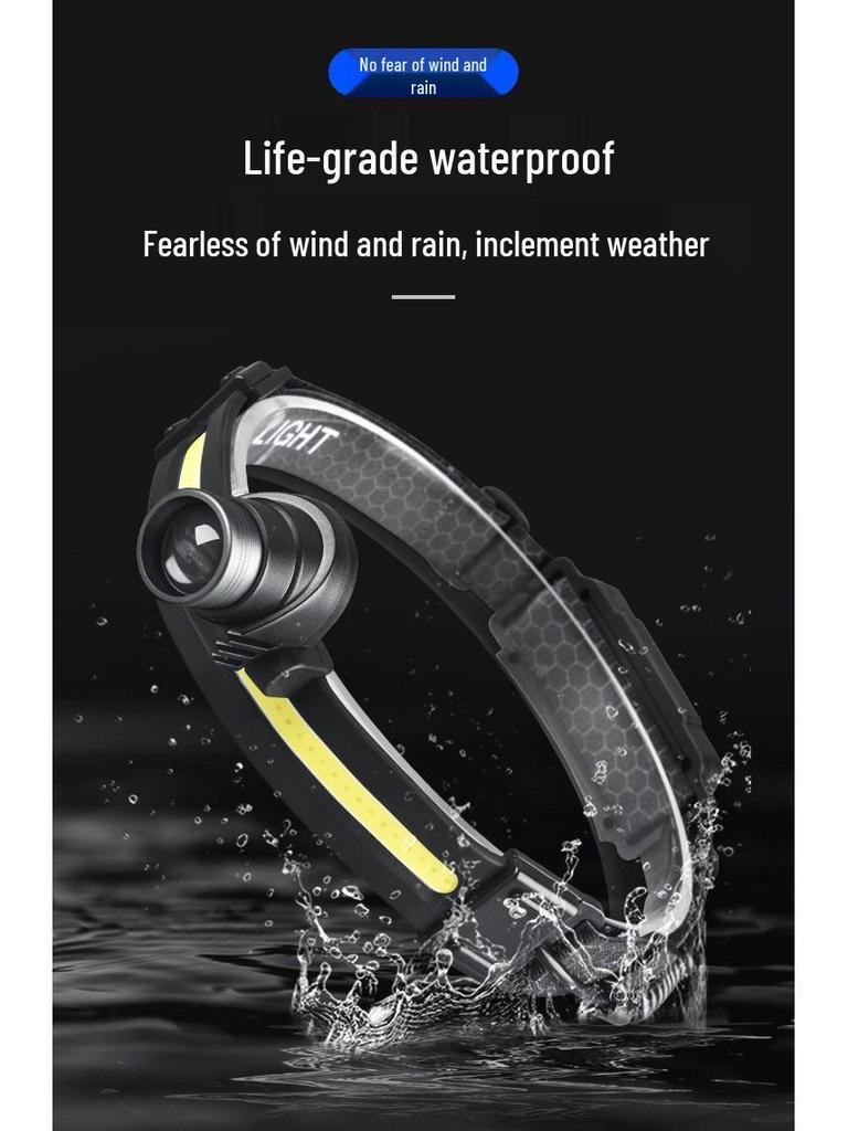 USB Rechargeable Dual Light Source Waterproof Headlamp for Night Fishing