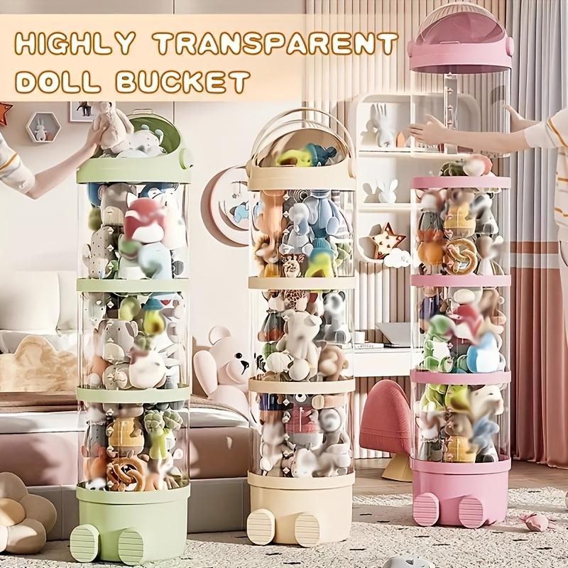 Round Plastic Doll Storage Bucket Multipurpose Large-Capacity Clear Plush Toy Organizer for Home Ornament Storage Christmas Gift