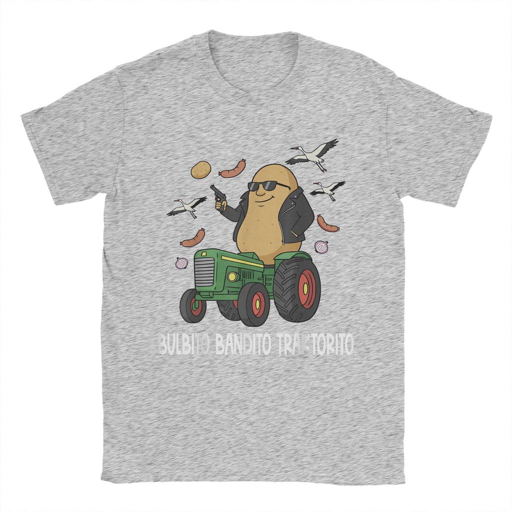 Men's Italian Brainrot Characters Bulbito Bandito Traktorito T Shirts  Cotton Tops Short Sleeve Crewneck Tees Graphic T-Shirt