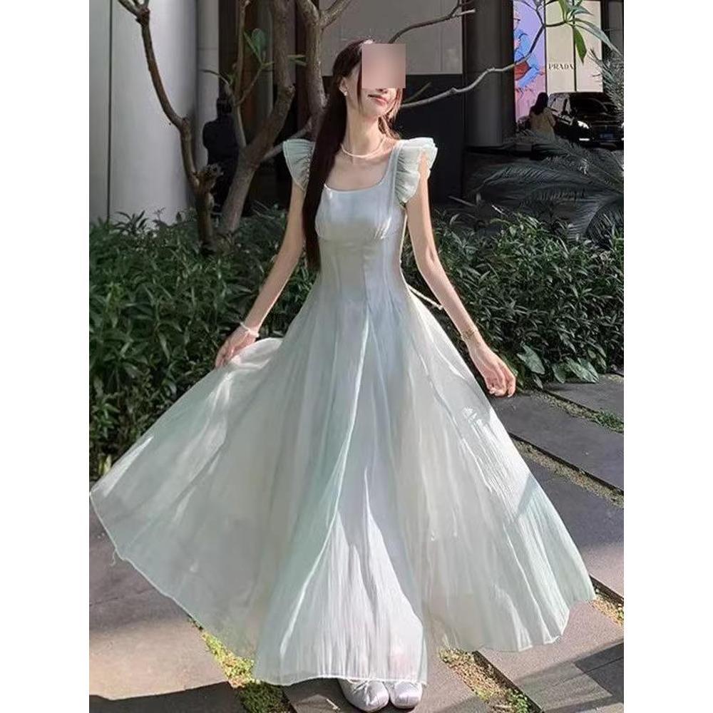 Fresh Vacation Xiaofei Sleeve Dress Women's Spring New Casual Waist and Thin Drape Gentle Wind Dress
