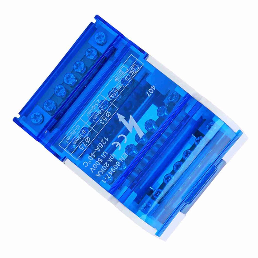 407 Terminal Distribution Box 4 in 24 Out 125A/500V Din Rail Terminal Block Distribution Box 4-Level Blue Distribution Box