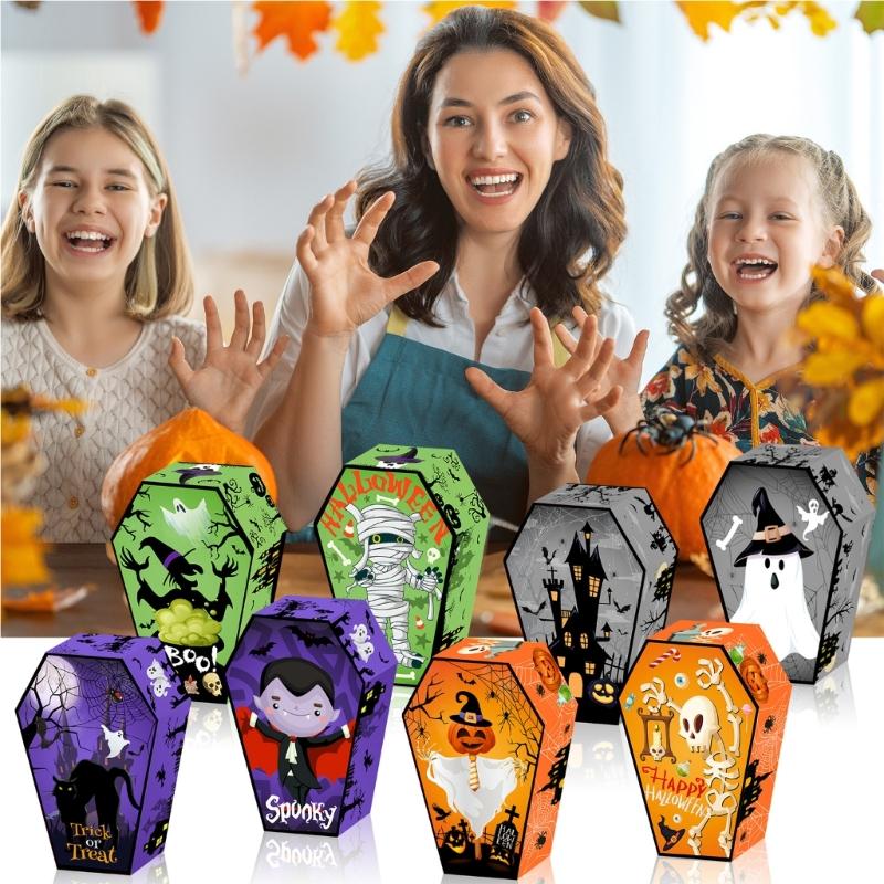 12Pcs Halloween Themed Candy Packaging Boxes 250GSM Cardstock Party Treat Box Easy Assembly for Halloween Supplies