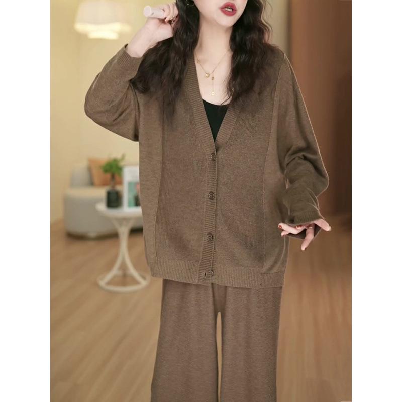 High-Grade Knitwear Sweater & Wide-Leg Pants Plus Size Women's Two-Piece Set