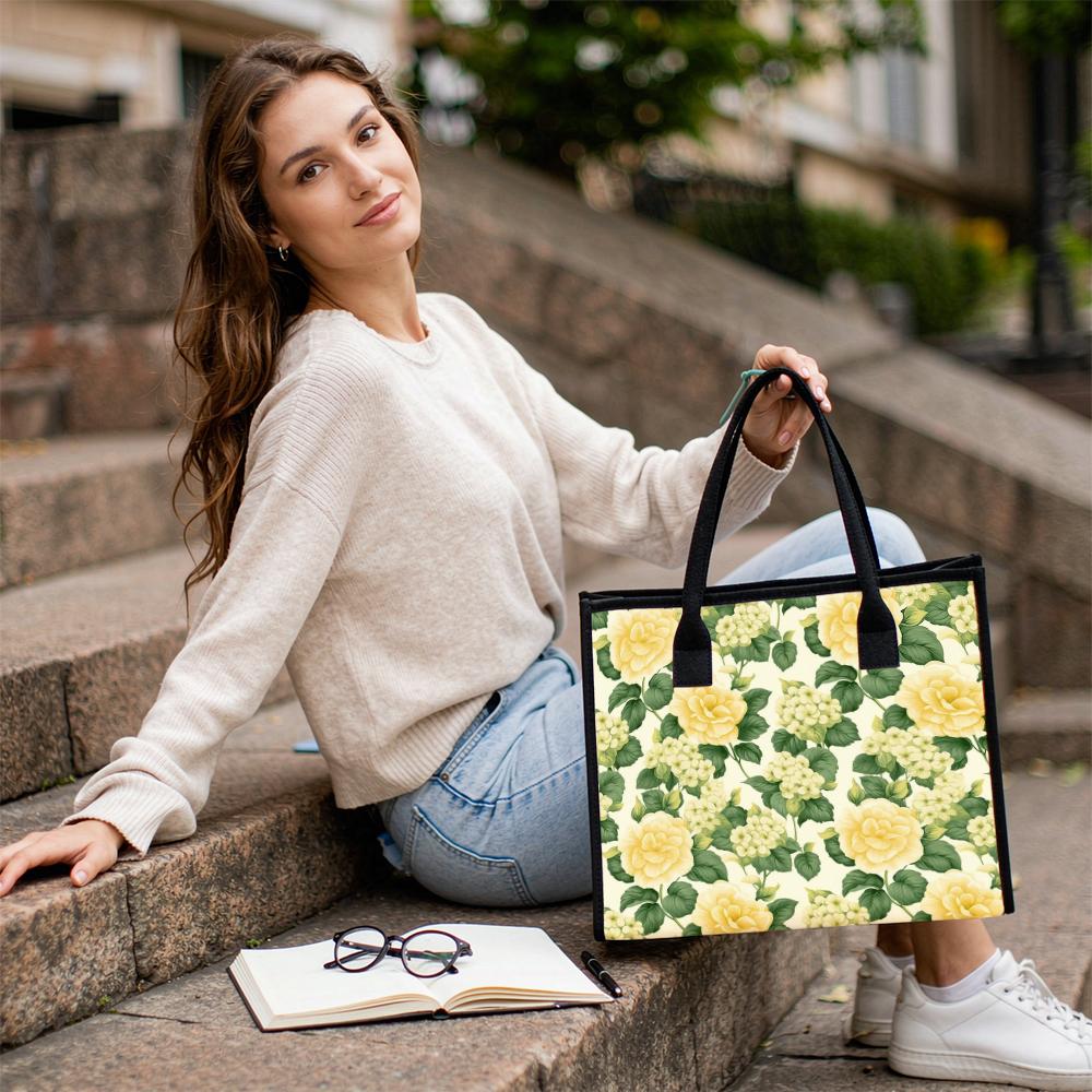 Floral Tote Bag for Women Casual Daily Use Stylish Reusable Shopping Handbag
