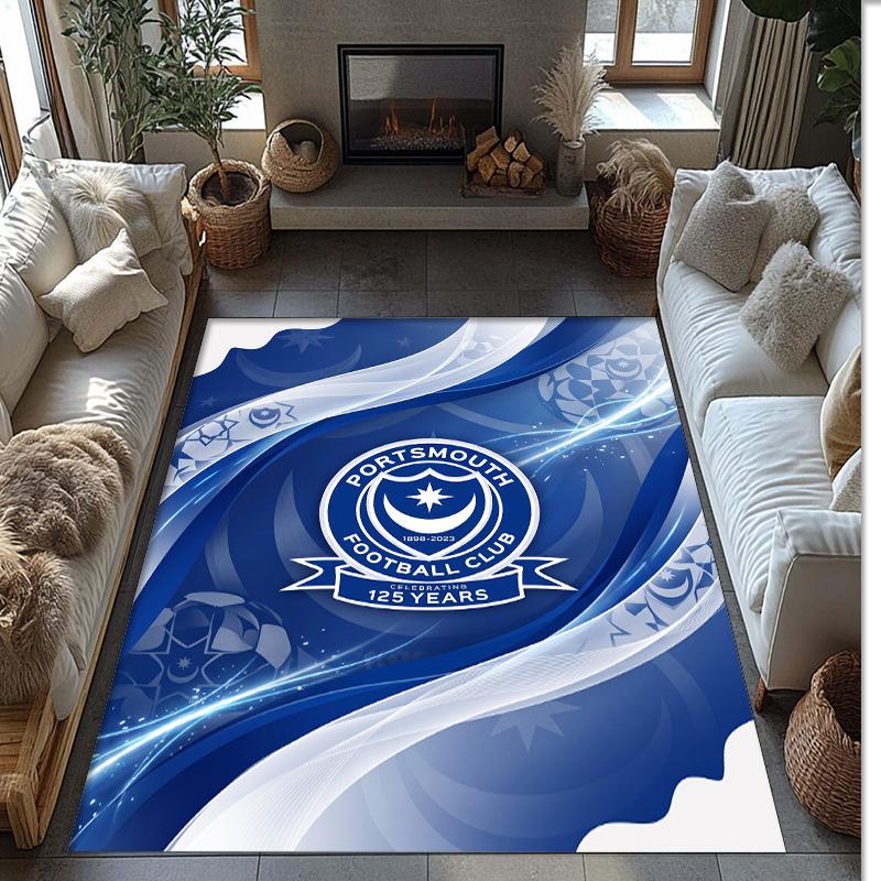 Tappeto Morbido Area Rug con Motivo Calcio Portsmouth FC Antiscivolo Tappeto per Pavimento Interno Tappetino Decorazione Sportiva per Camera da Letto