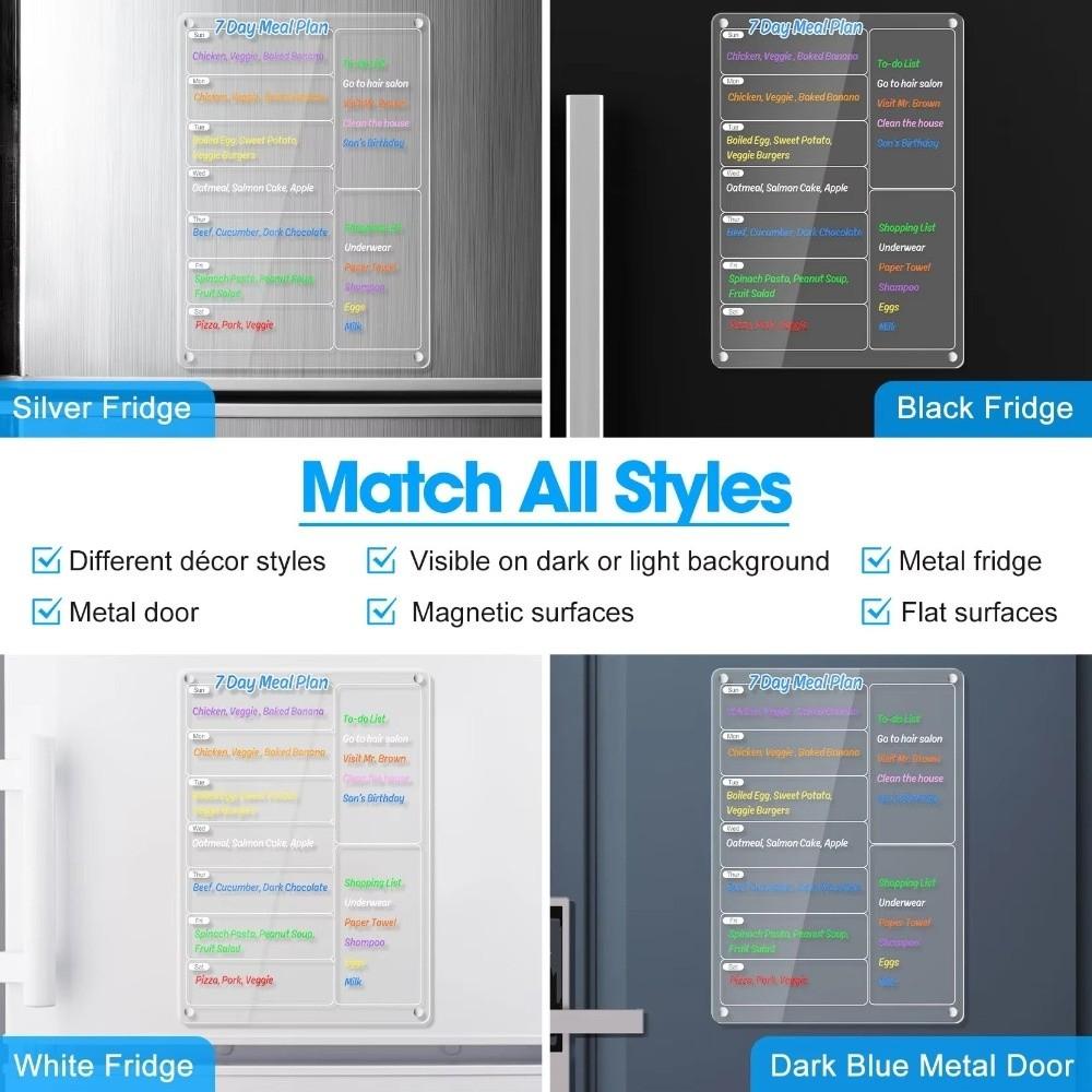 Reusable Magnetic Acrylic Weekly Planner Transparent Erasable Memo Board Kitchen
