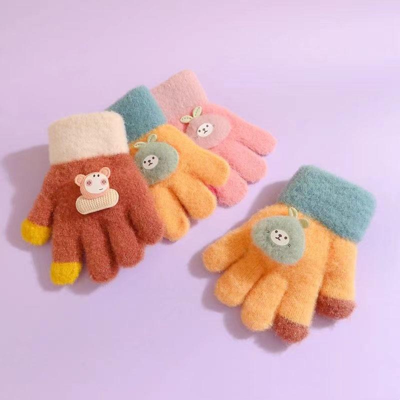 Cute Cartoon Bear Baby Gloves Toddler Boys Girls Warm Knitted Mittens Autumn Winter Kids Kindergarten Five Fingers Gloves