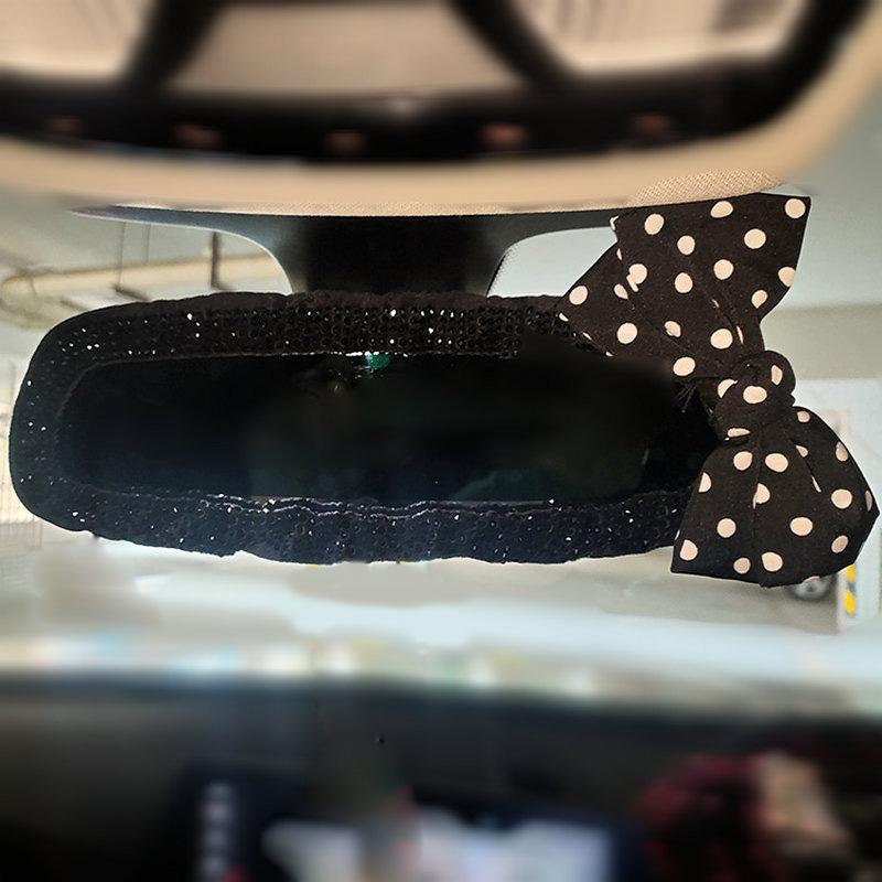 Bling Diamond Bow Car Mirror Cover Universal Stretch Crystal Auto Interior Rearview Mirror Case Decor Accessories For Women