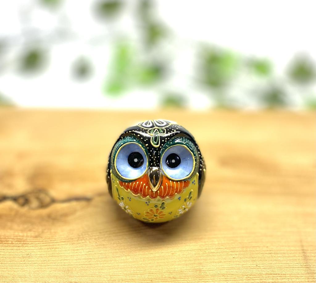Hyakukaen Kutani Owl Figurine, Lucky, Decomori, Black, Size 2.2