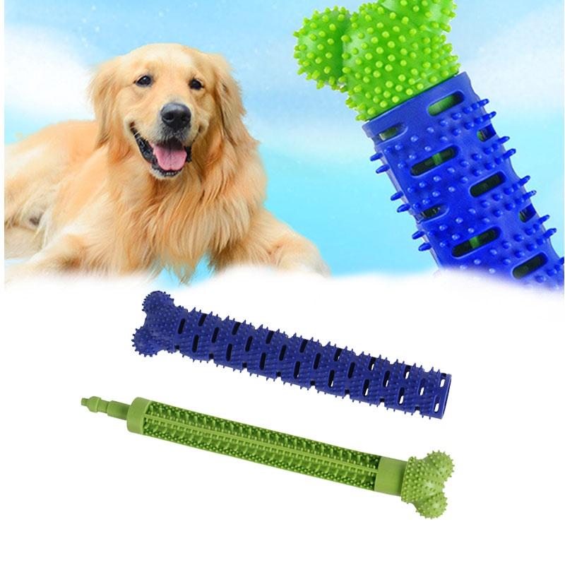 Silicone Dog Chew Toy Bone Interactive Teeth Cleaning Toy For Pet Durable And Noise-making Blue And Green