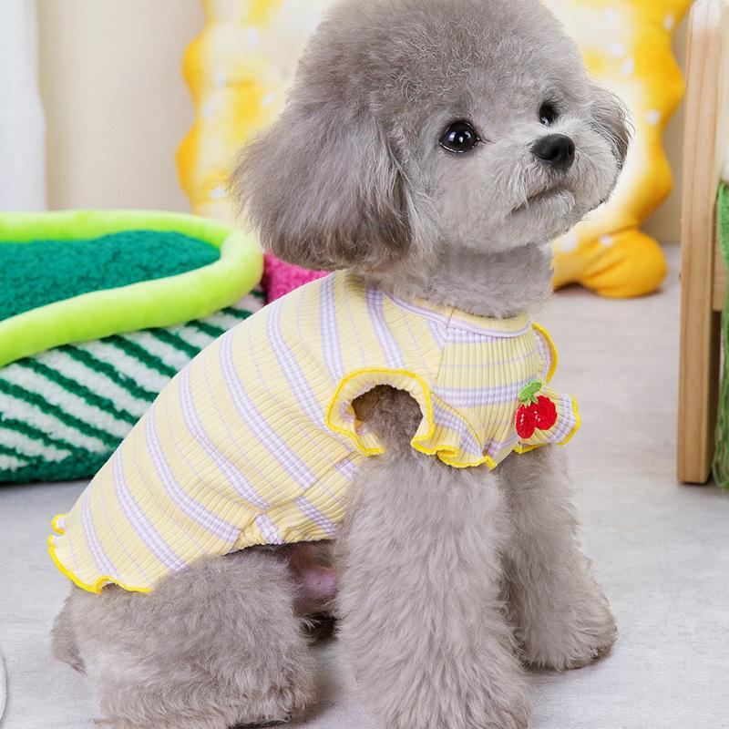 

INS Одежда для щенков, кошек, весна-лето, для маленьких собак, с вишней, рукава-фонарики, тонкая майка-топ XXL жёлтый