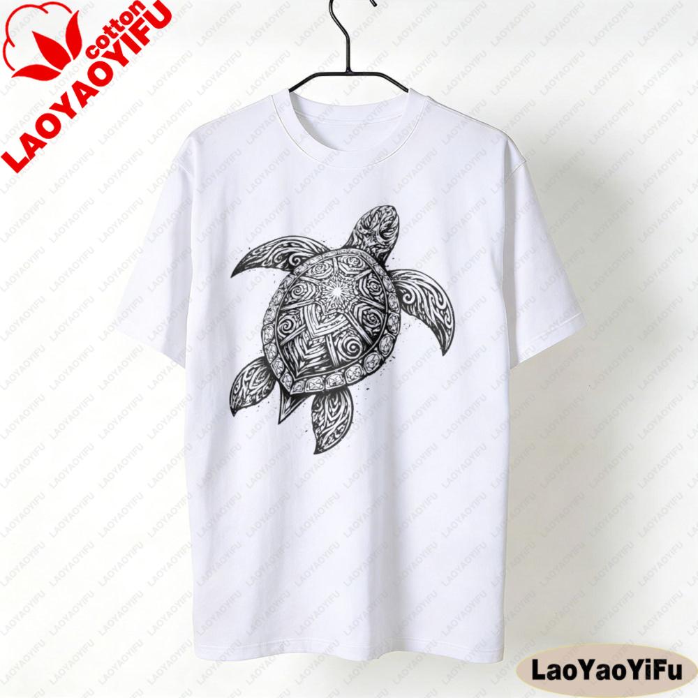 Turtle Tribal Drawing Tshirt Tribal Tattoo Graphic Printed TShirt Ocean Culture Clothing Retro Style Unisex Unisex Daily Life Tops
