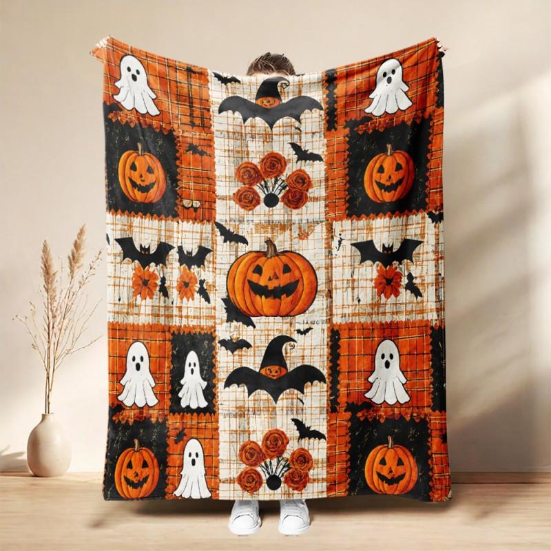 Soft Fleece Blanket Halloween Seasonal Use - Digital Print Cartoon Design Warm Lightweight Throw Bed Sofa Nap