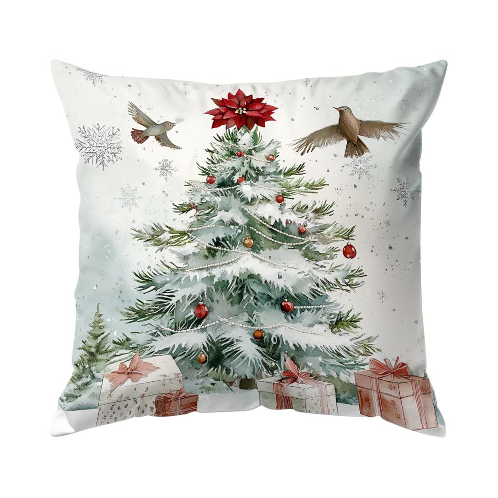 Watercolor Christmas Decor Pillowcase Printed Polyester 45x45cm Throw Pillowcover Decorative Sofa Cushion Pillowslip Home Decor