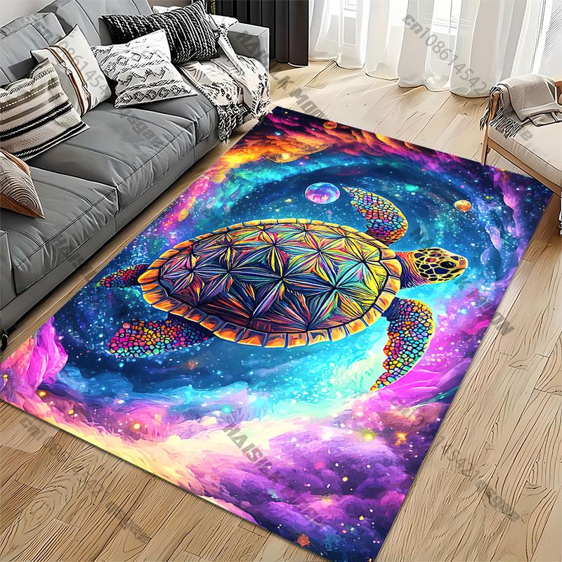 Cosmic Colorful Turtle Swimming Universe Carpet Yoga Living Room Room Decor Children's Crawling Mat Doormat Area Rug Games