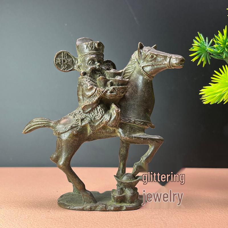 

Retro Bronzeware Zodiac Horse with Wealth God Feng Shui Ornament for Home or Office