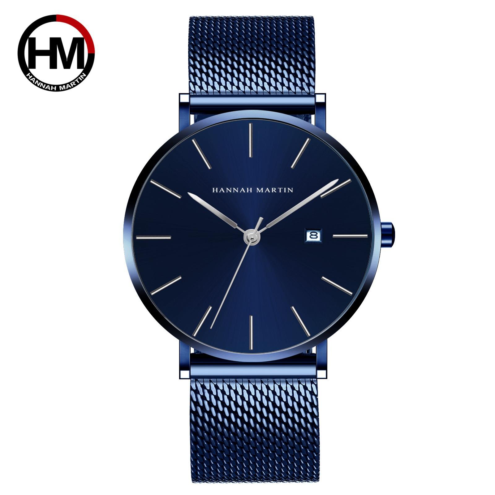 

Japanese Movement Waterproof Blue Steel Band Fashion Trend Watch Trendy Men Korean Version Simple Ultra-thin Calendar Men s Watch as the picture3