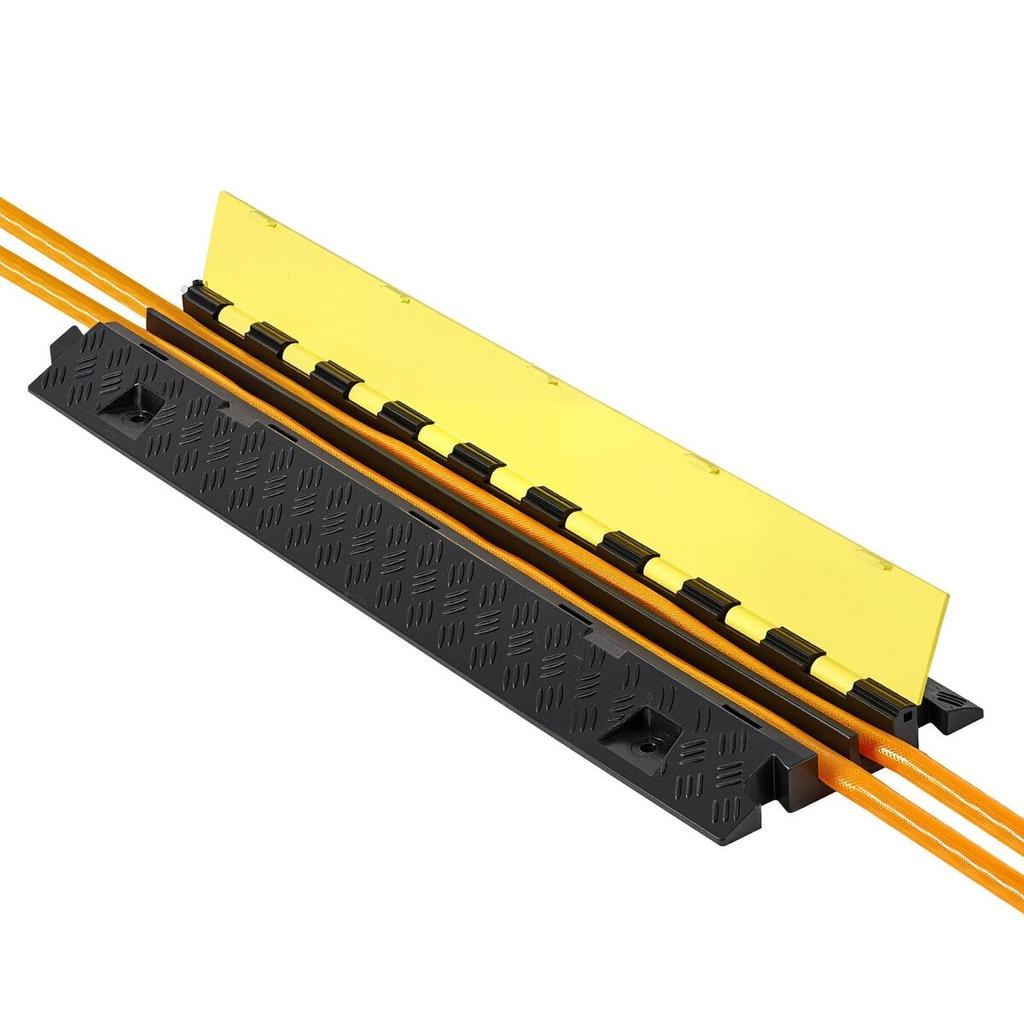 Cable Protector Ramp, 9,979 Kg/axle Capacity, 2 Channel Heavy Duty TPU Cord Hose Wire Cover, 31 X 28 Mm Channel, Traffic Speed Bump with Flip-Open Top