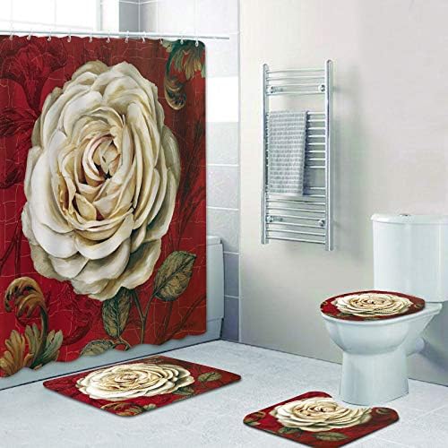 Shower Curtain And Bathroom Carpet Non-Slip Toilet Set, Home Bathtub Waterproof Shower Curtain 3D Printed Durable Polyester Fabr