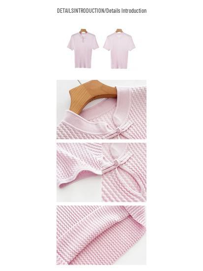 New Chinese Style Silk Blend Frog Button Waist-Hugging Knit Top - Women's Summer Short-Sleeve