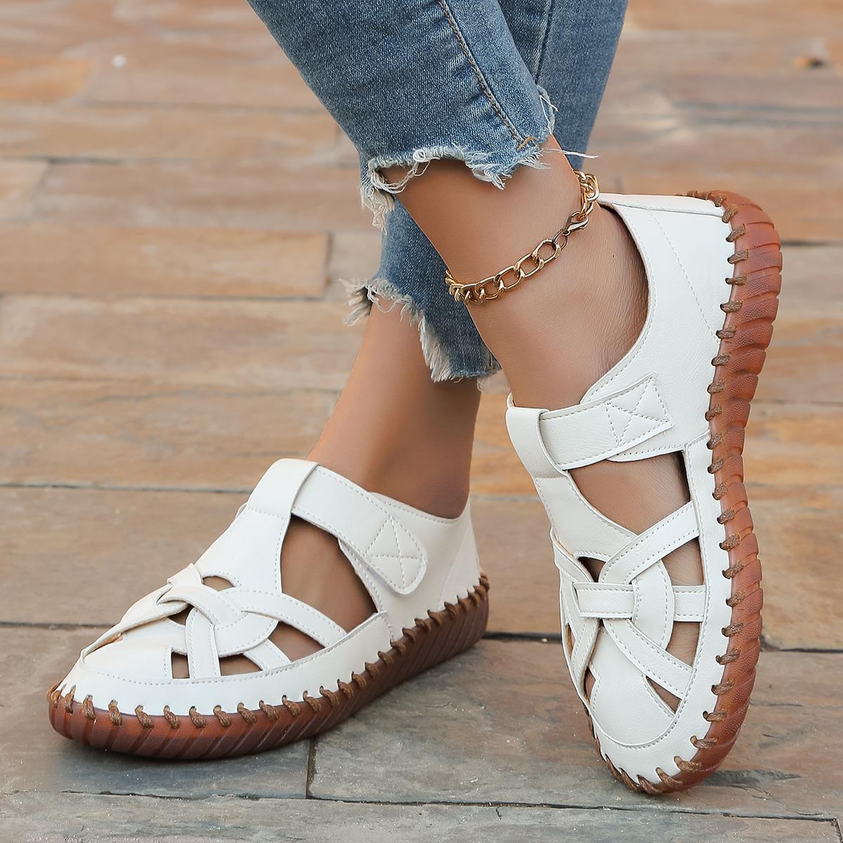 

Модные женские сандалии 2024 года, летняя обувь с кожаным носком, мягкие, повседневные, прогулочные, ажурные, большого размера, сандалии на платформе 42 белый